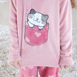 Pijama de Plush Infantil 8 Manga Longa Quentinho GATINHO - UseDue